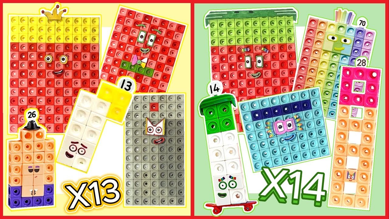 Numberblocks Thirteen And Fourteen Times Tables | Numberblock Math Link Cubes X13 X14 Multiplication