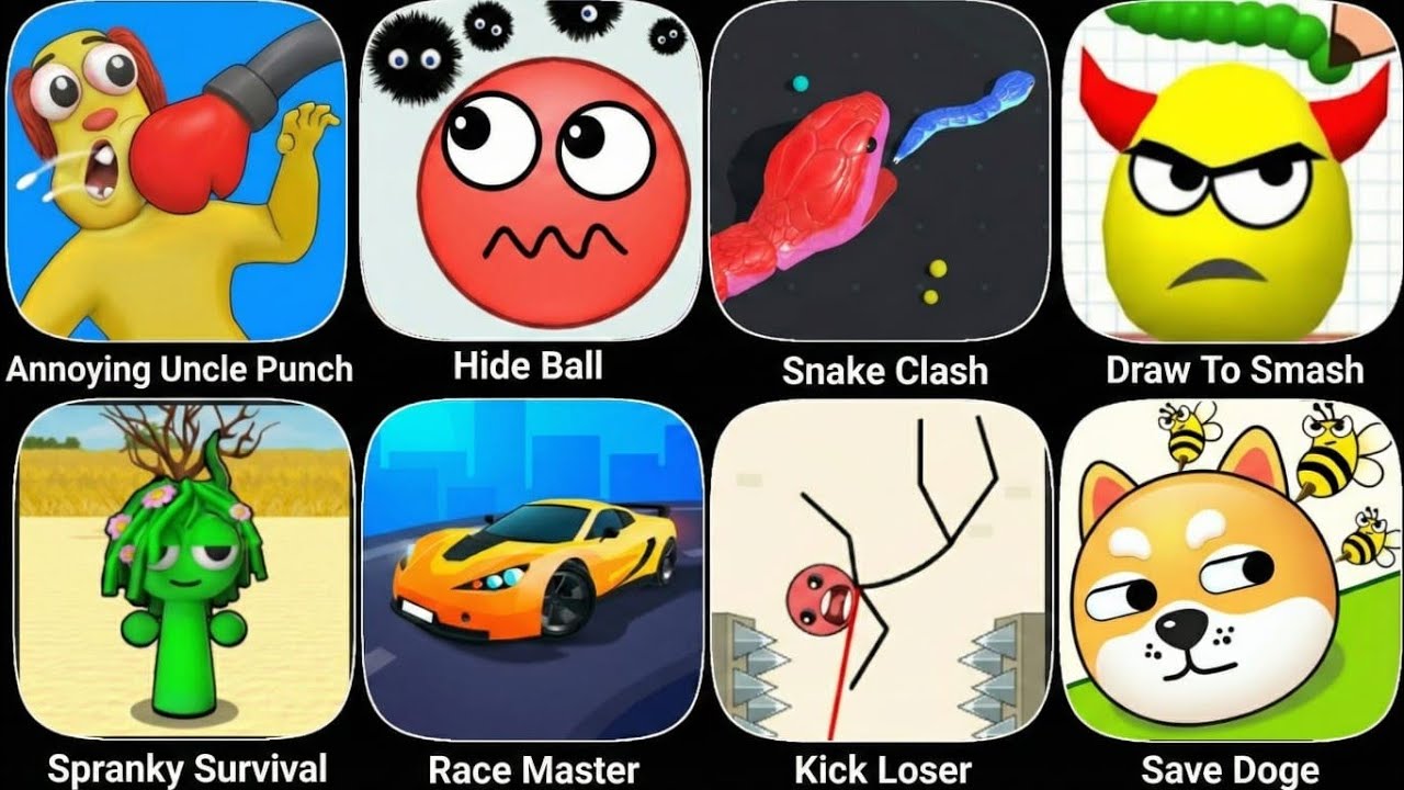 Annoying Uncle Punch, Hide Ball, Snake Clash, Draw To Smash, Spranky Survival, Race Master, Kick Los