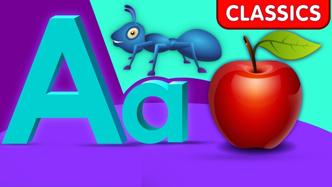 Песенка про фонетику ABC - обучающие видеопесни для малышей, буква А — яблоко, детские стишки, пе...