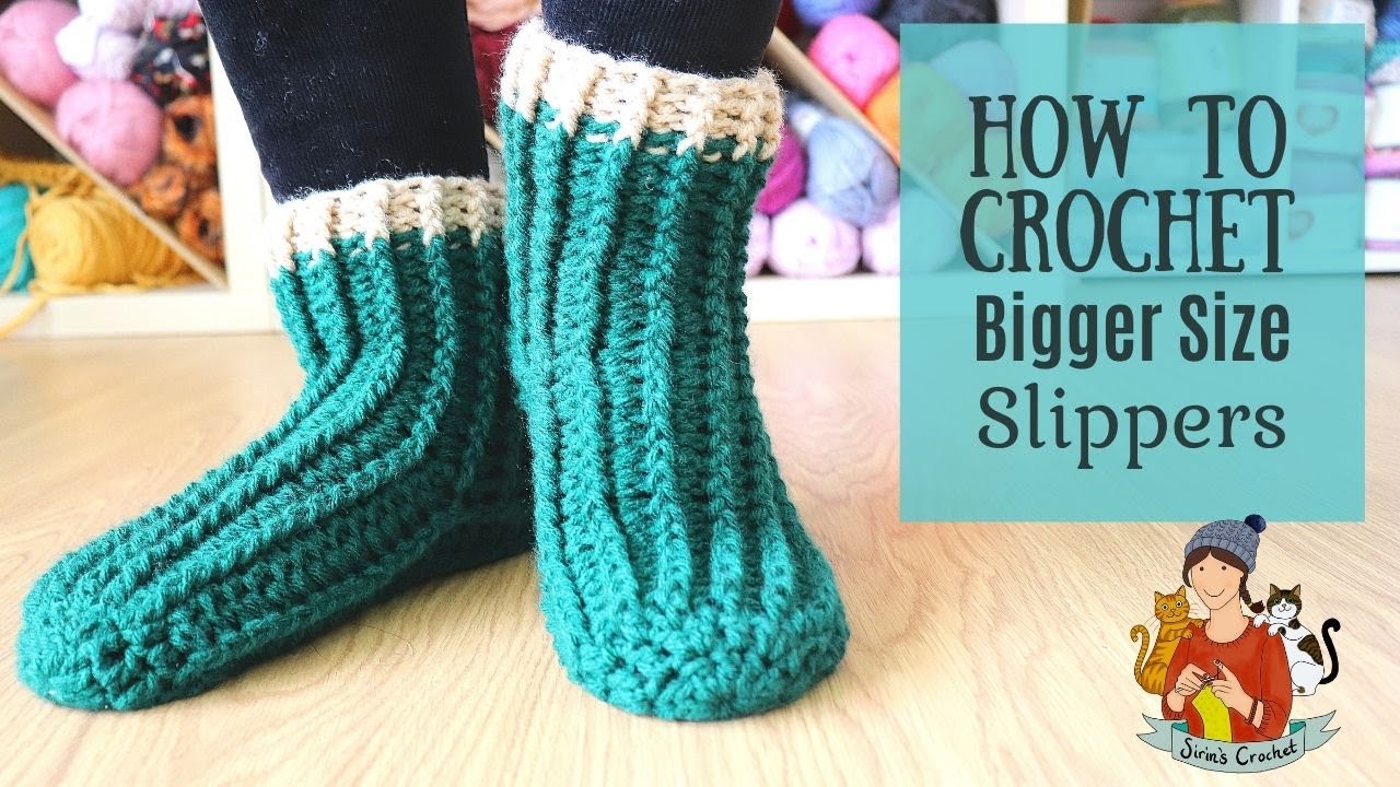 How To Crochet Bigger Size Slippers / Easy Beginner Tutorial