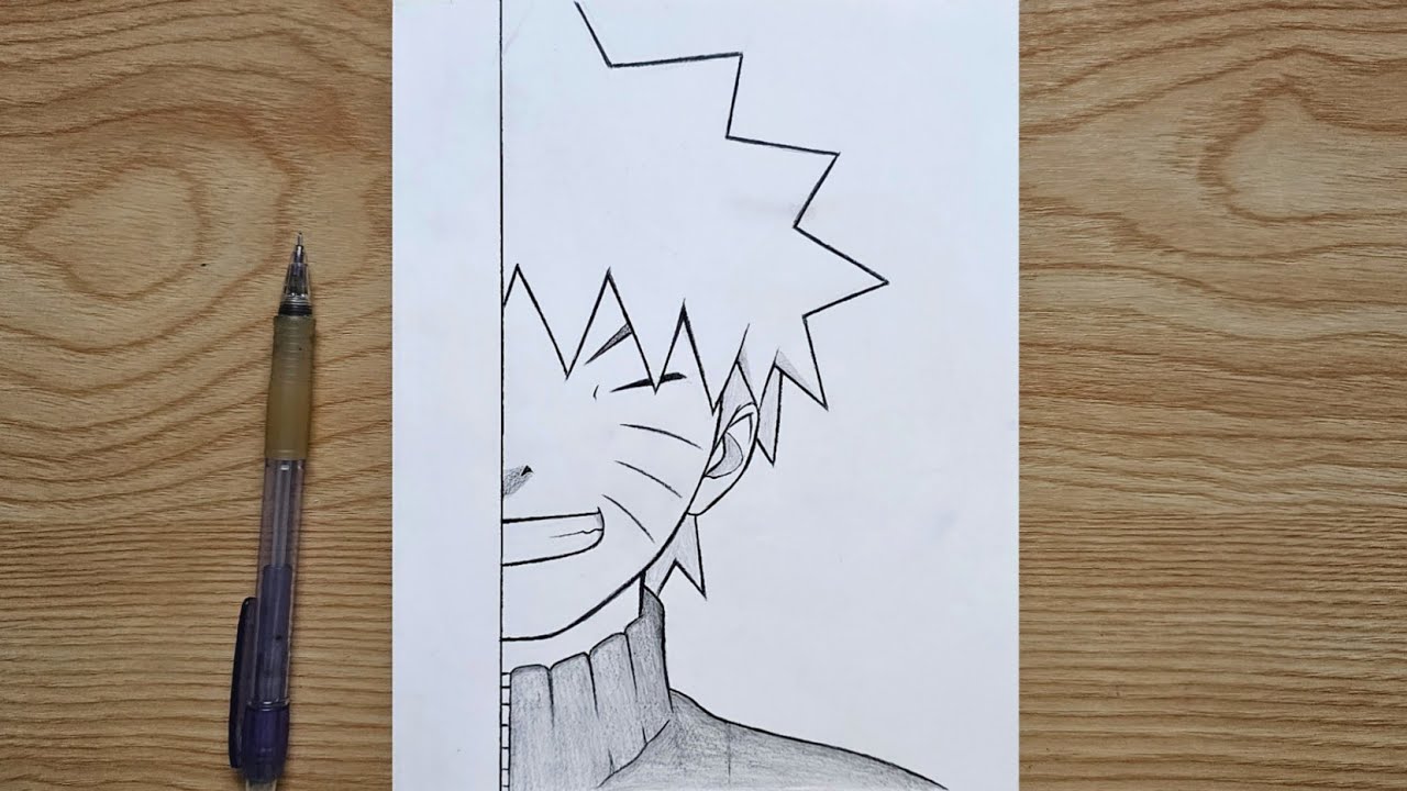Easy anime half face drawing | How to draw Naruto Uzumaki | Naruto step by step | naruto tutorial
