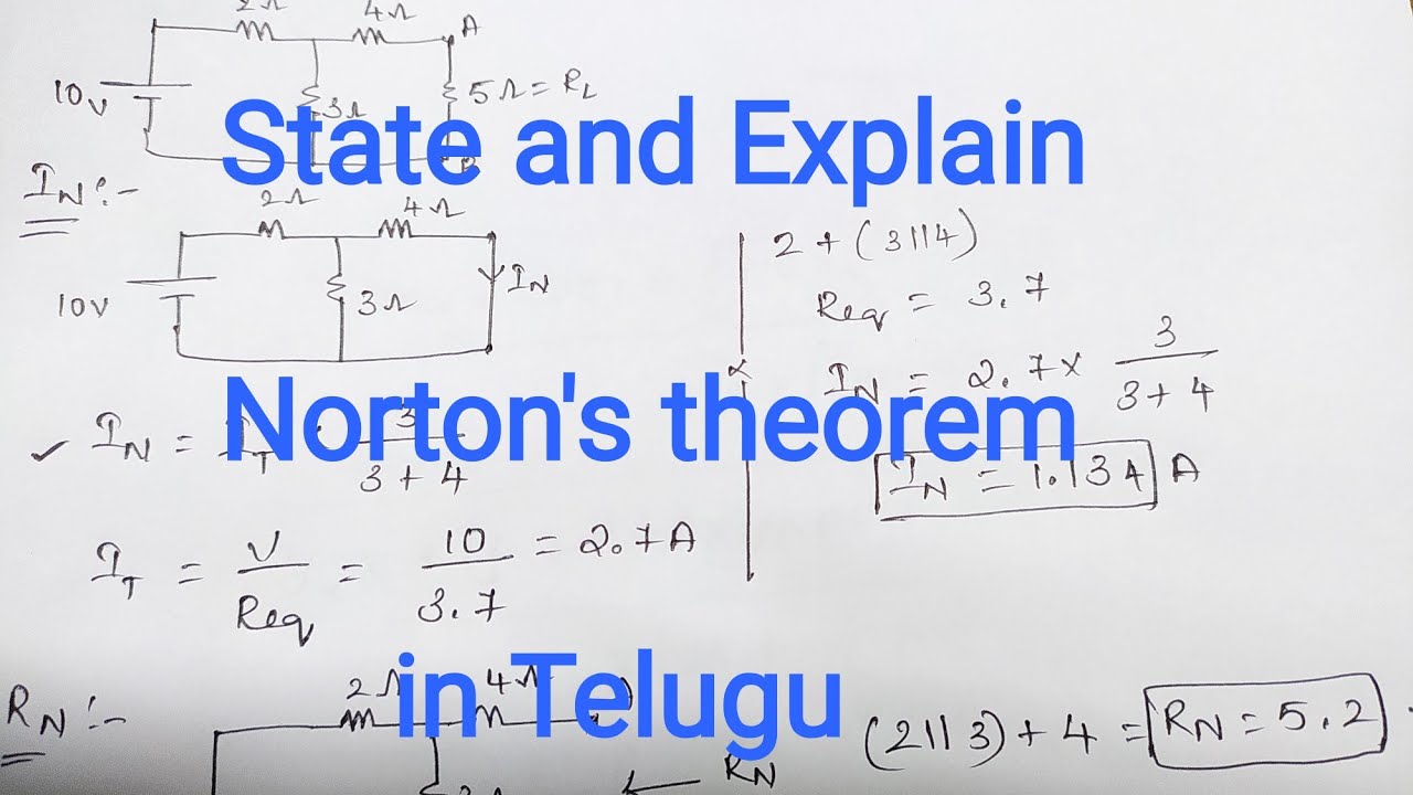Norton's Theorem in Telugu PART (1/2)/ Statement/ Step by Step /problem
