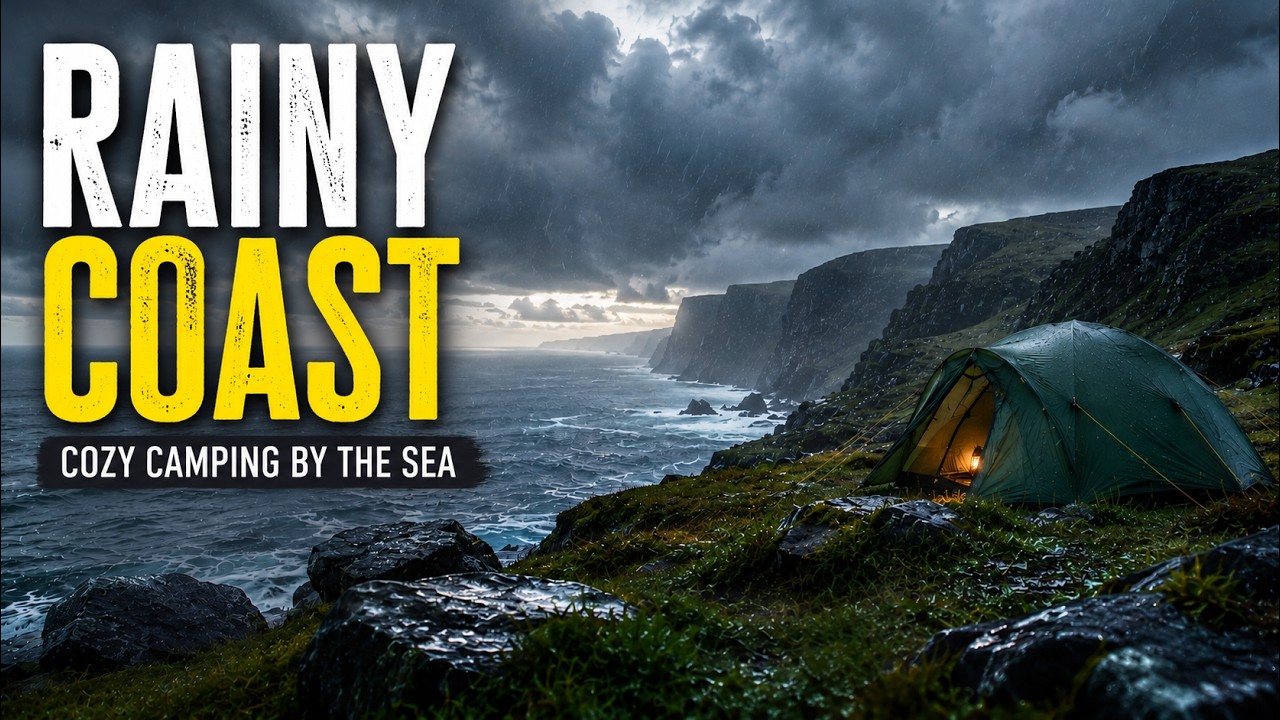 Rainy Coastal Camping 🌧️ Cozy Tent by the Atlantic Ocean | Rain Sounds for Sleep