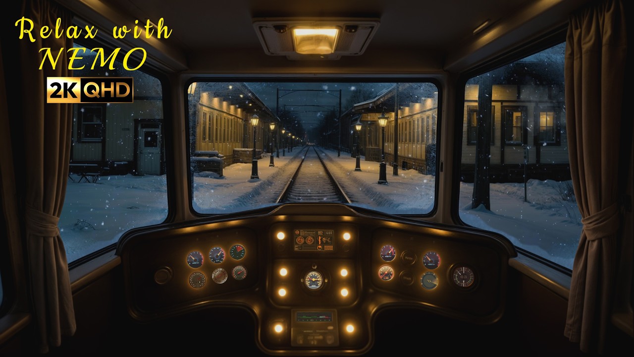 Cozy Train Cab Travel on a Winter Night ❄️🚆 Dimly Lit Train Locomotive Cockpit Ambience for Sleeping