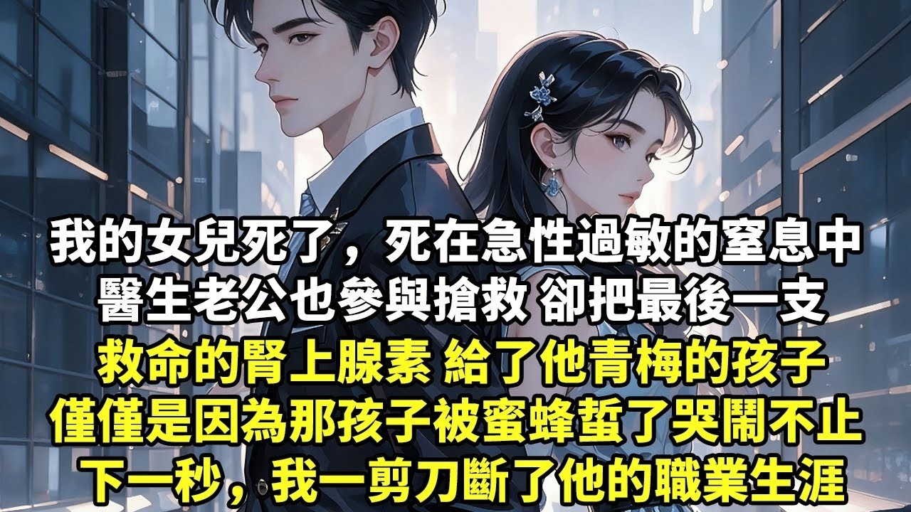 我的女兒死了，死在急性過敏的窒息中 醫生老公也參與搶救，卻把最後一支救命的腎上腺素 給了他青梅的孩子僅僅是因為那孩子被蜜蜂蜇了哭鬧不止 下一秒，我一剪刀斷了他的職業生涯【追妻火葬場】【言情】【