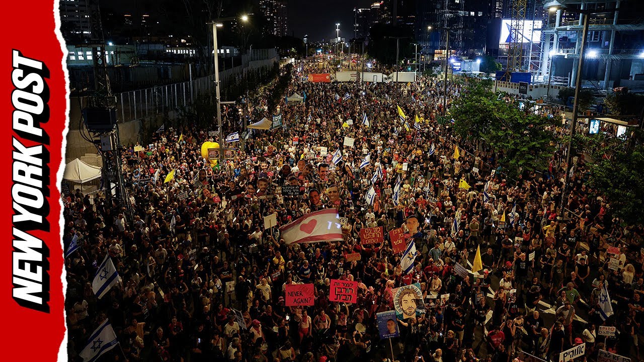 Drone video captures MASS PROTEST in Tel Aviv for the return of Israeli hostages still held by Hamas