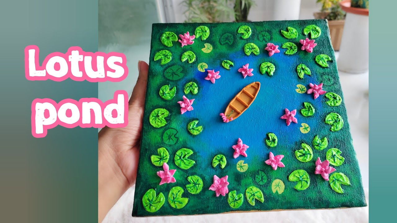 DIY Pinteresty Miniature Lotus Pond | Upcycled Canvas Painting🪷 #diy #upcycledcrafts
