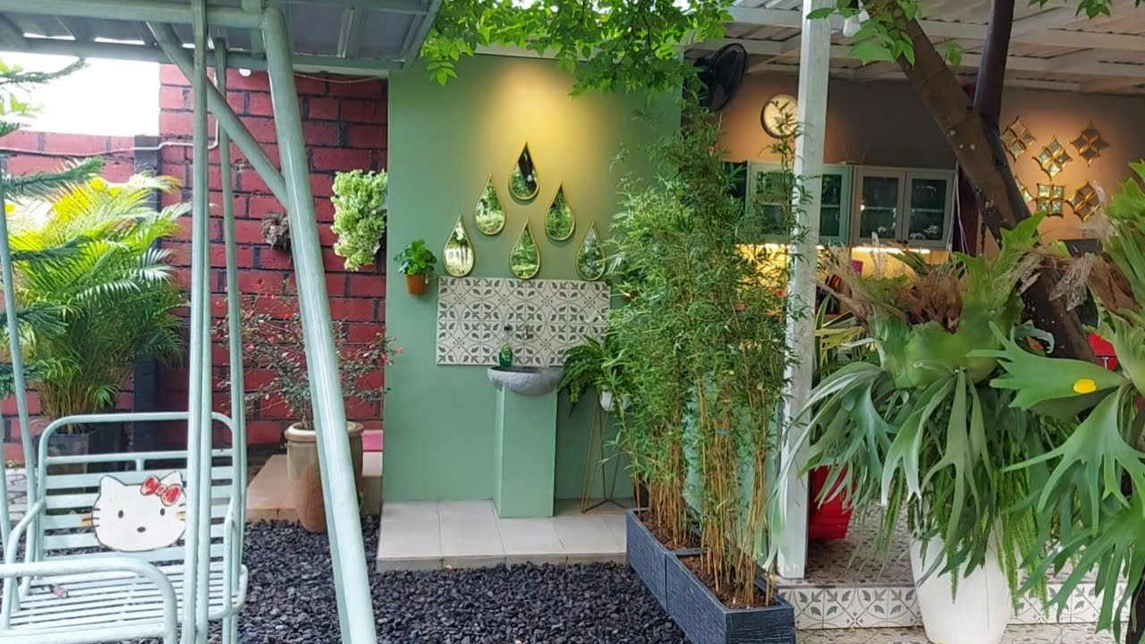 Tempat cuci tangan bersih dan asri dengan tanaman hias