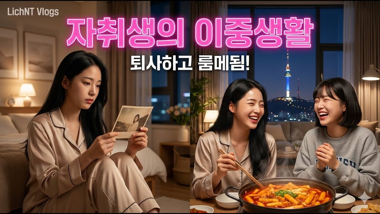 제목: 서울 5평 원룸에 친구가 들어왔다?! 🏠 퇴사 후 시작된 룸메이트와의 은밀한 심야 토크 ✨ #자취브이로그