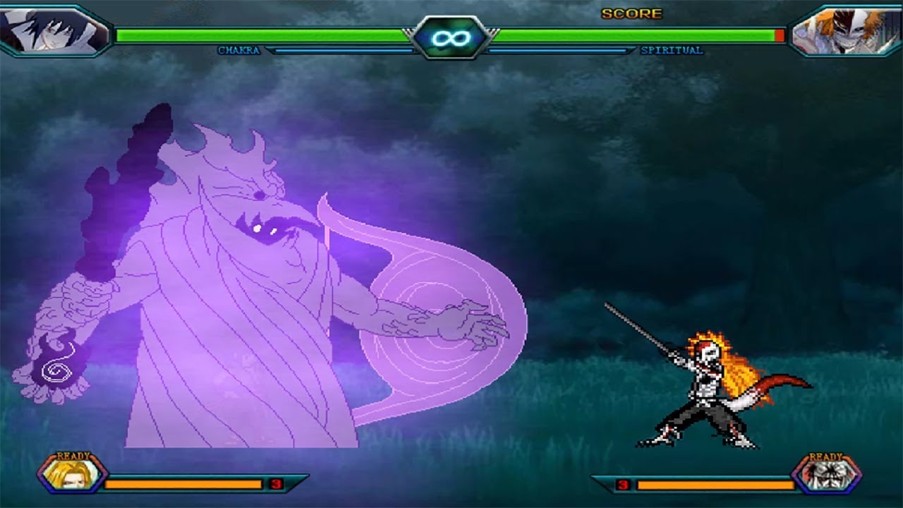 Rinnegan Sasuke VS Ichigo Full Hollow Form - Bleach Vs Naruto 3.3 (Modded)