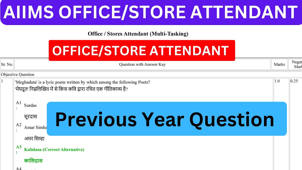 AIIMS Office Store Attendant Exam Syllabus, Previous Year question Paper #Aiims_Store