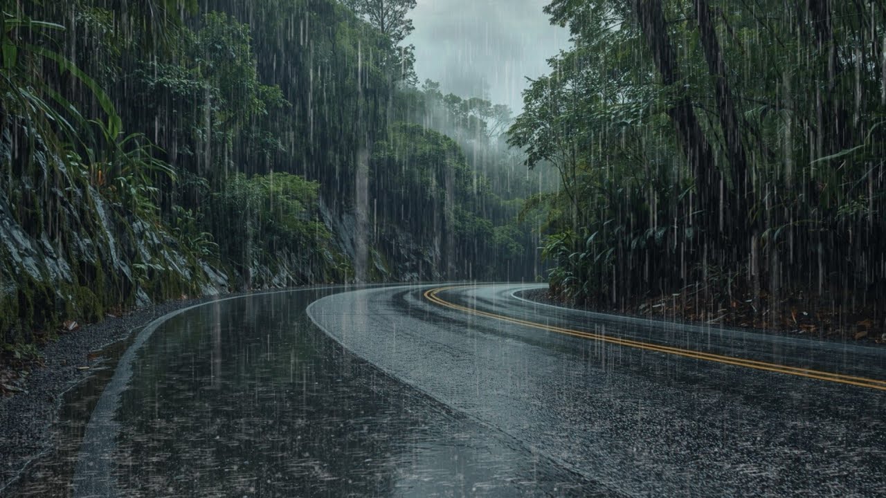 Sounds Rain And Thunder On Road | Heavy Rainy Everyday for Sleeping, Focus And Relax