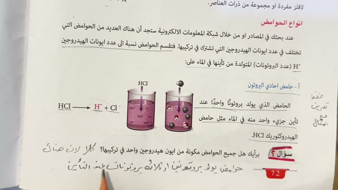 كيمياء الثاني متوسط الحوامض ص 71