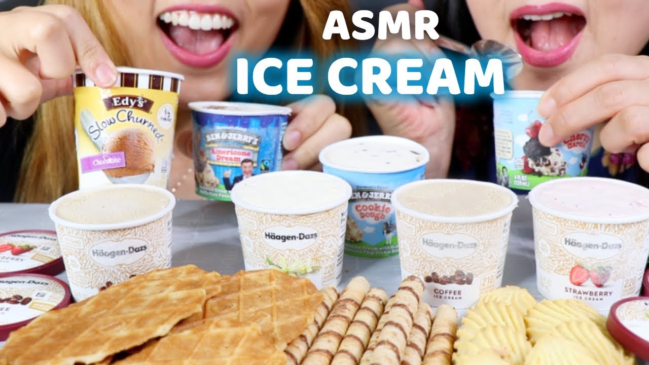 ASMR: EATING ICE CREAM (BEN & JERRY'S | HAAGEN-DAZ) AND CRUNCHY COOKIES