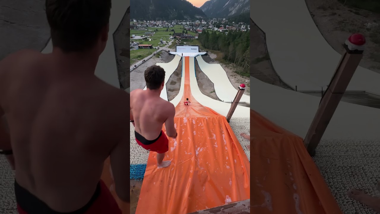 We turned a Ski Jump ramp into a Huge Slip’N’Slide