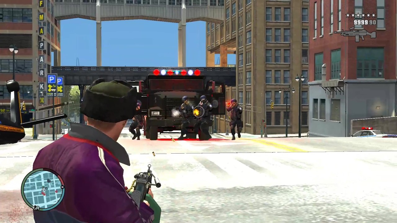 GTA 4 - NIKO | SHOOTOUT AT DOWNTOWN & EPIC FIGHT WITH SWAT + SIX STARS