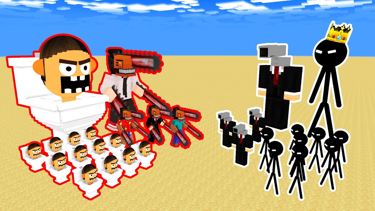 Skibidi Toilet + Chainsaw Man VS Stick War Legacy AND CAMERA HEAD + STICK KING  -Minecraft Animation