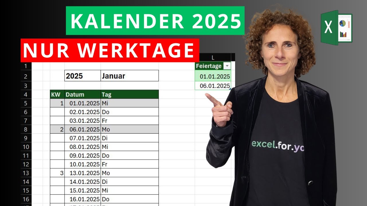 Excel Profi-Tipps: Kalender 2025 nur mit Werktagen erstellen! + Kalenderwoche & Feiertage