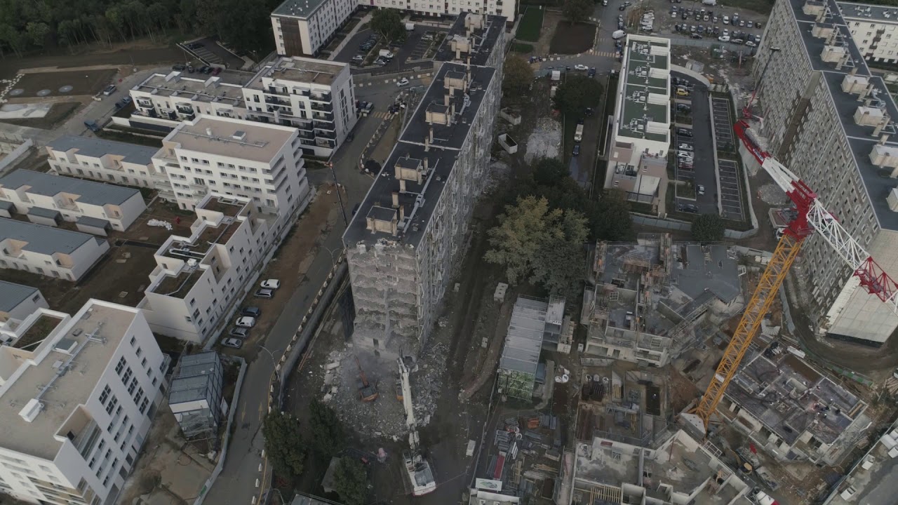 Démolition des 2 barres de la Coudraie vue du ciel - 19-09-2017