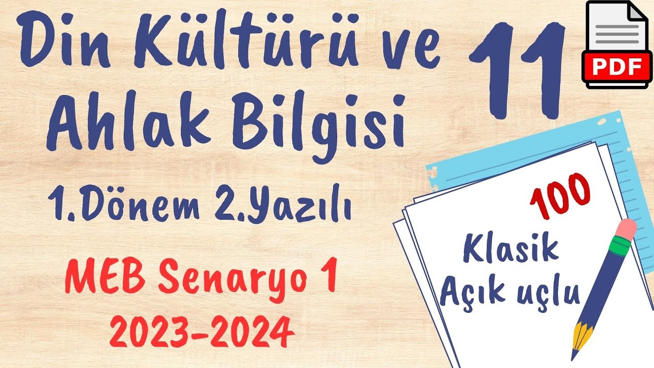 Din Kültürü ve Ahlak Bilgisi 11.Sınıf 1. Dönem 2. Yazılı Ortak MEB Senaryo 1 yazılı klasik açık uçlu
