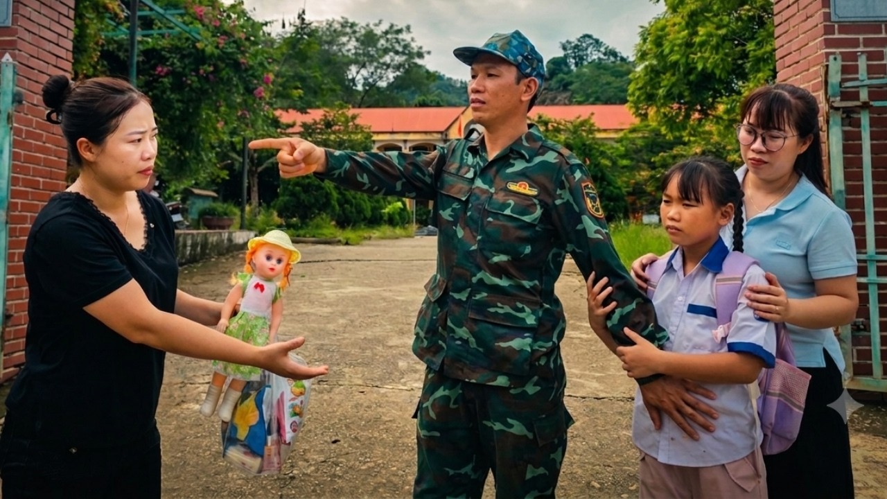 The Teacher Protects a Little Girl from Her Mother Until the Veteran Father Arrives