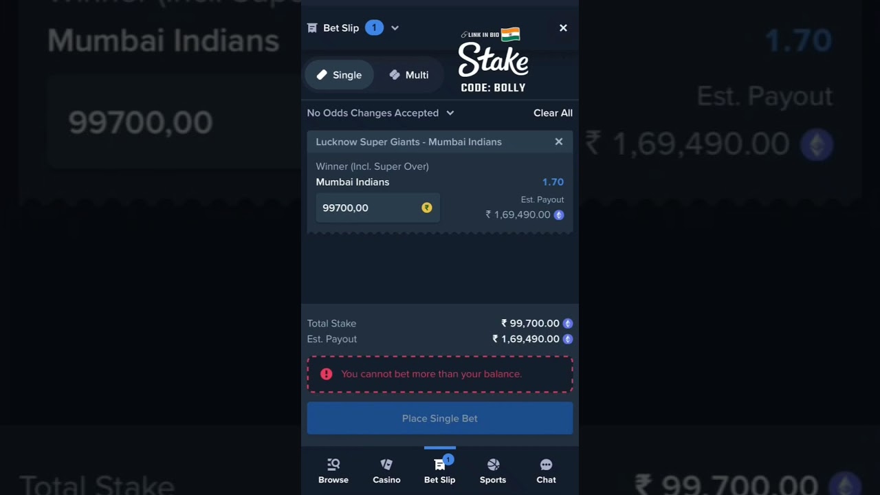 BET ON STAKE ON CRICKET IPL | MI Rs98,000 | 2024 ON STAKE FULL PROCESS IN HINDI #stake #gambling
