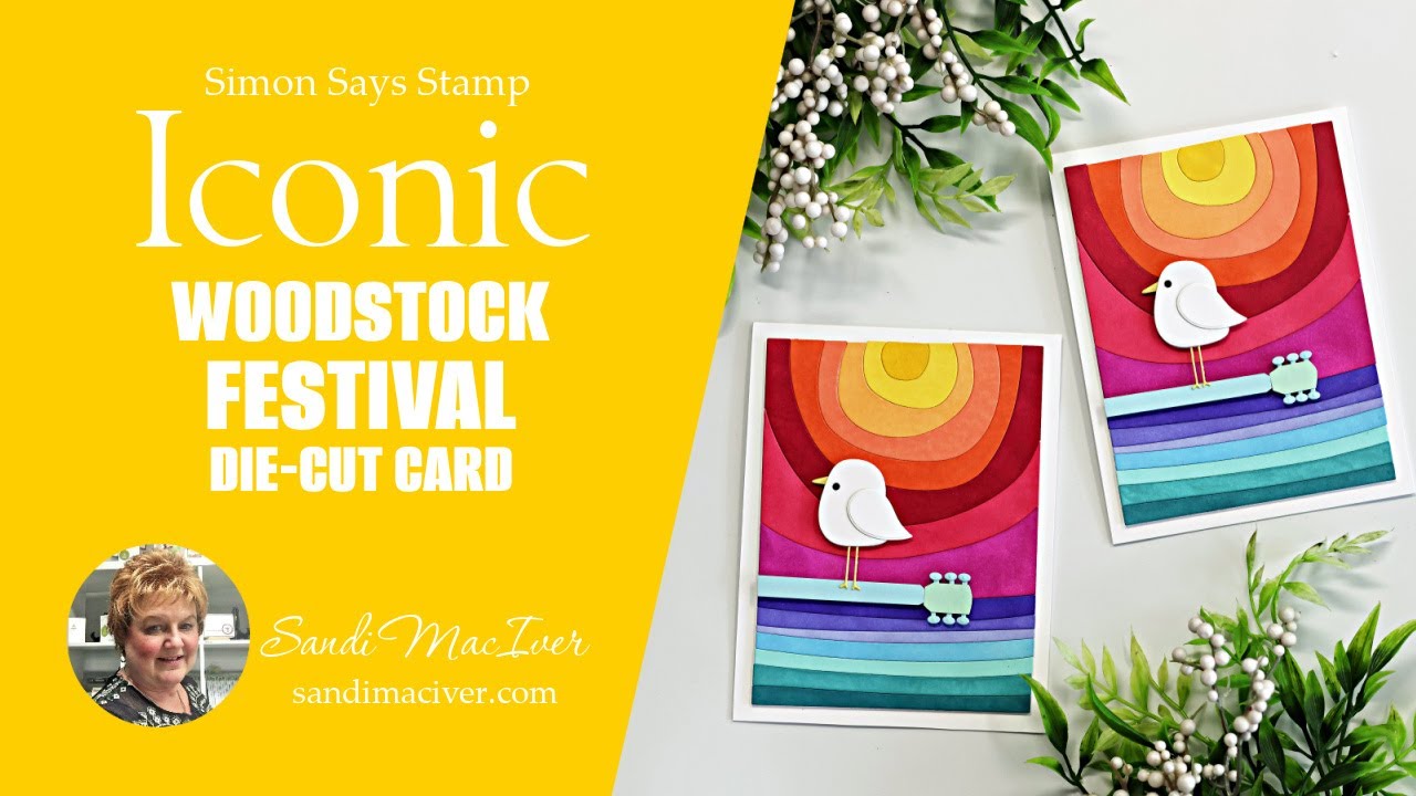Woodstock Poster-Inspired Handmade Card | Retro Rainbow Guitar Card with Simon Says Stamp Dies