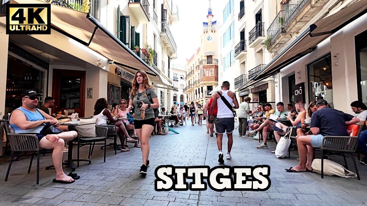 SITGES in Summer | Shopping Street Tour | August 2024 Barcelona [4K, 60ftps]