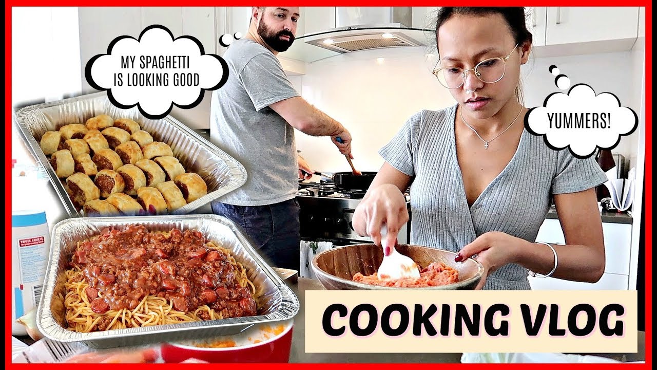 COOKING VLOG! MAG ASAWA SA KUSINA (FILIPINO SPAGHETTI + SAUSAGE ROLLS) ❤️ | rhazevlogs