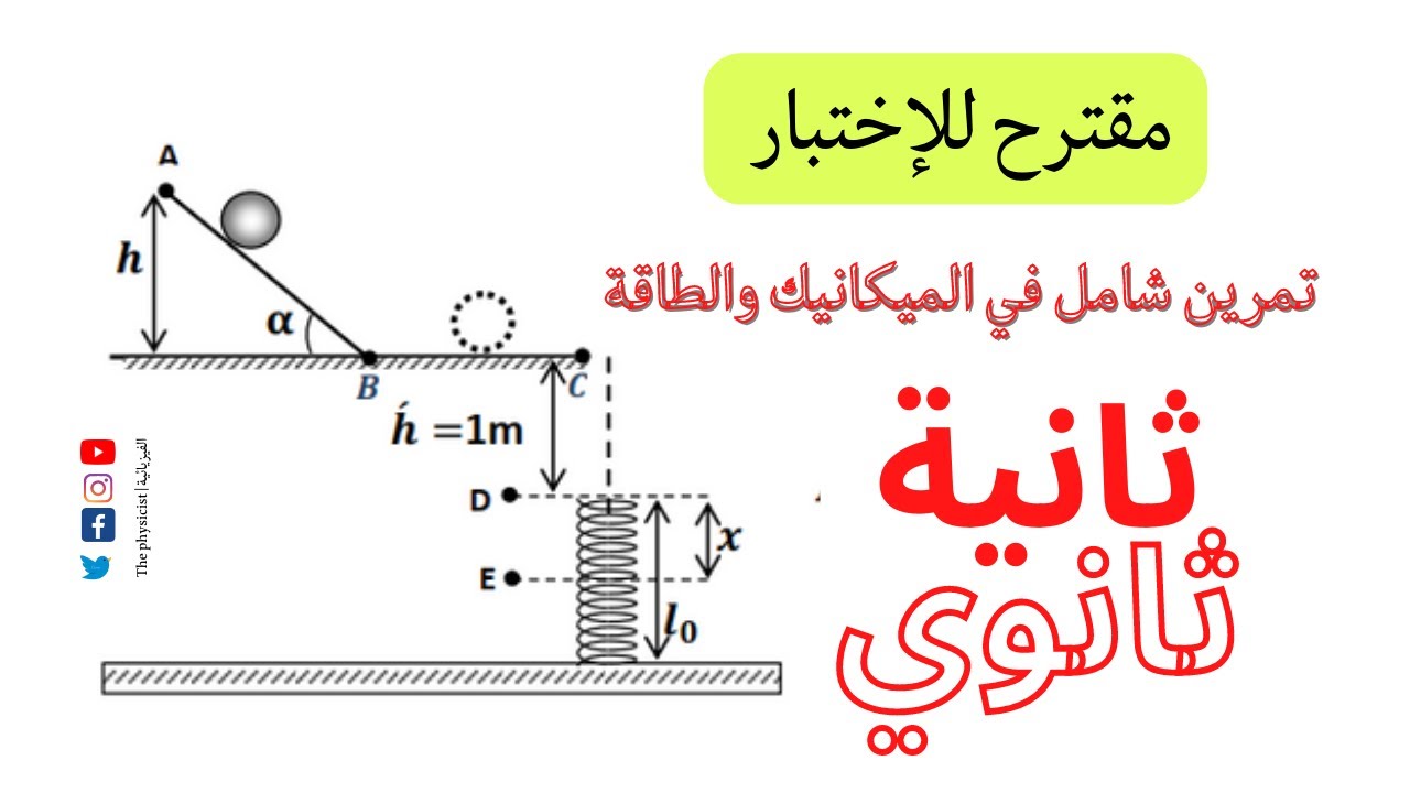 الطاقة الكامنة المرونية : تمرين مقترح لإختبارالفيزياء الفصل الأول  | ثانية ثانوي