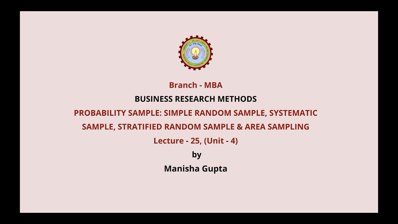 Business Research Methods|Probability Sample: Simple Random Sample, Systematic Sample.. | AKTU D Ed.