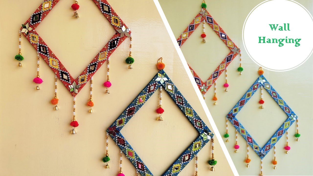 Wall hanging craft idea with cardboard and carry bag| Mirror wall hanging | Traditional wall hanging
