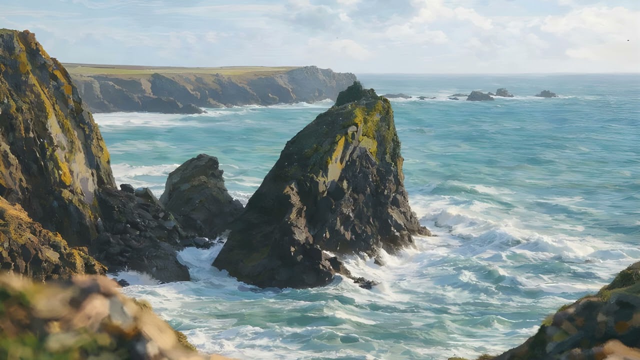 Coastal Cliffs Art | 4K Ambient Oil Painting for Frame TV (2 Hours)