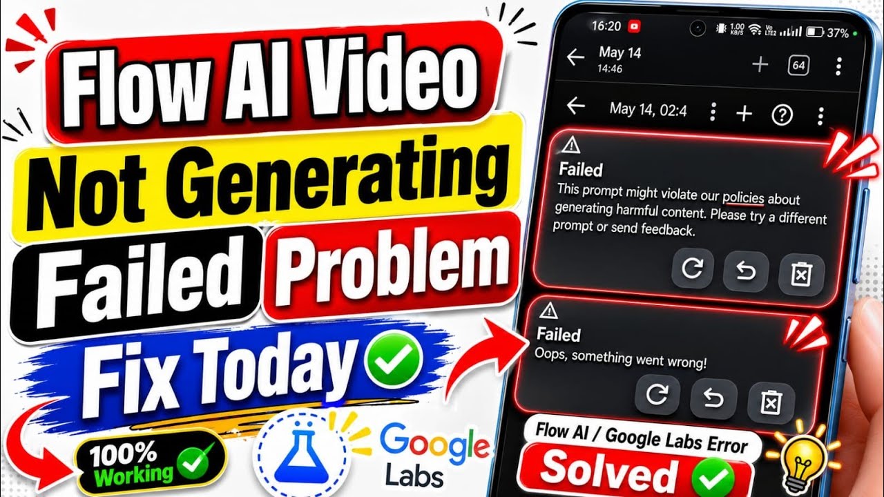 Google Flow video not generating problem || Google flow Oops something went wrong problem today