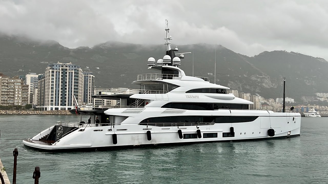 TRIUMPH, 65m Benetti Built Superyacht Docking in Gibraltar 4K