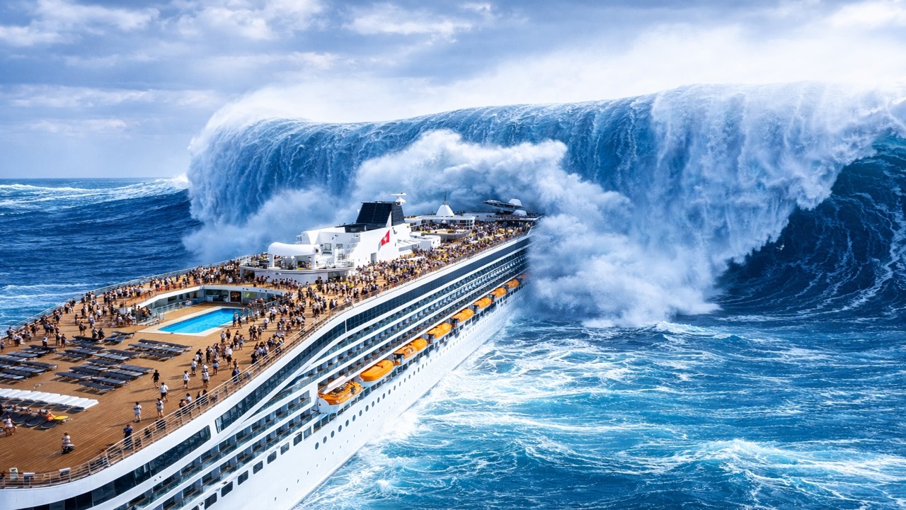Massive military ship disaster: 5,000 servicemen face a super tsunami (AI visual effects)