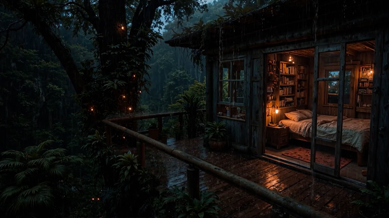 Soft Night Rain Falling Gently Around a Secluded Cabin in the Forest 🌧️🌲 | Calm Deep Sleep Ambience