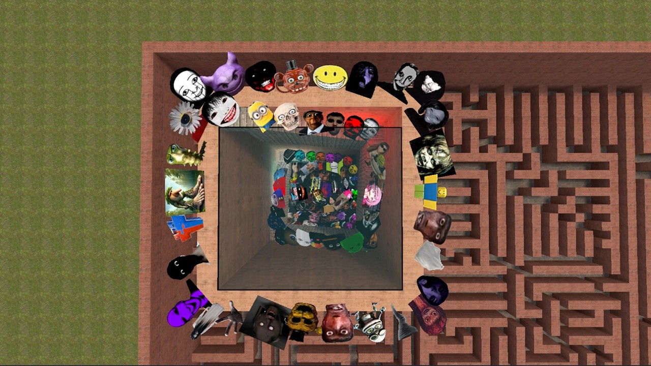 ROSALIA PLANKTON CRAZY FROG COLOUR FUL SELENE DELGADO AND HAND NEXTBOTS IN MAZE
