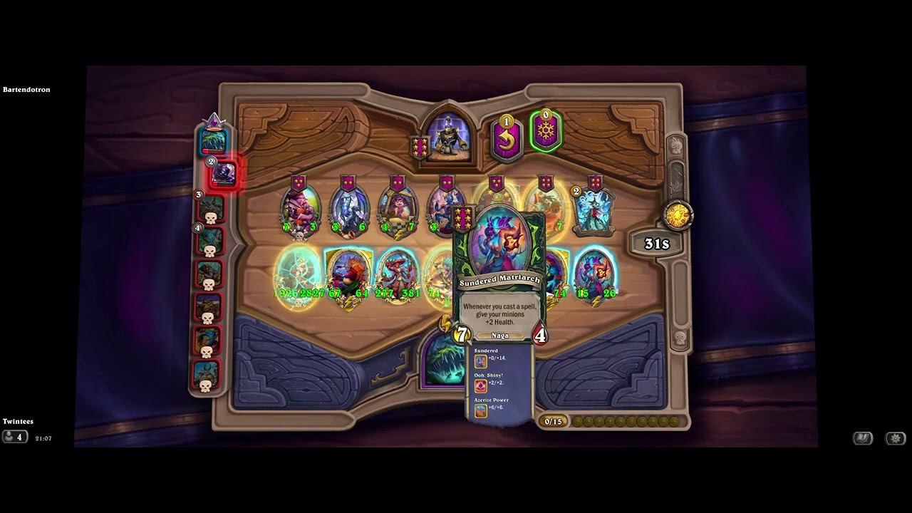 Hearthstone Battlegrounds Naga vs Naga win. Final turn.