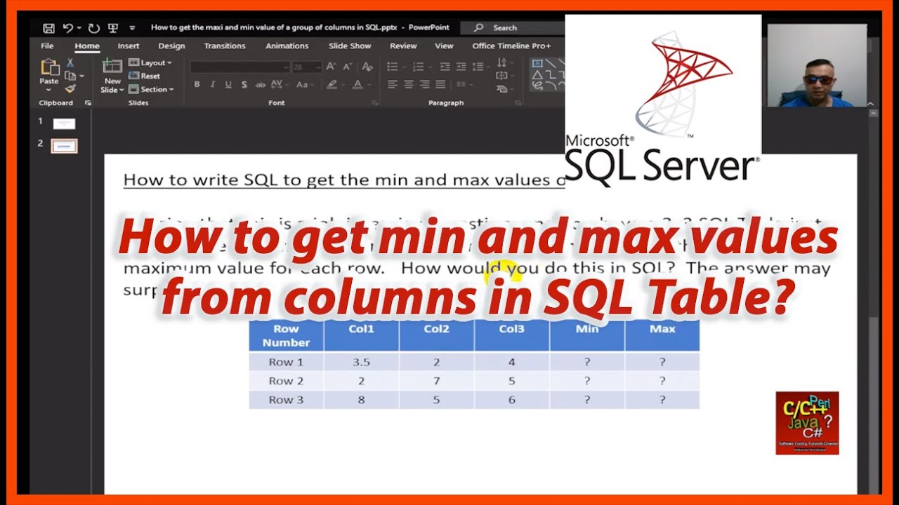 How to get Min and Max Values from columns in SQL Table | Software Coding Tutorials