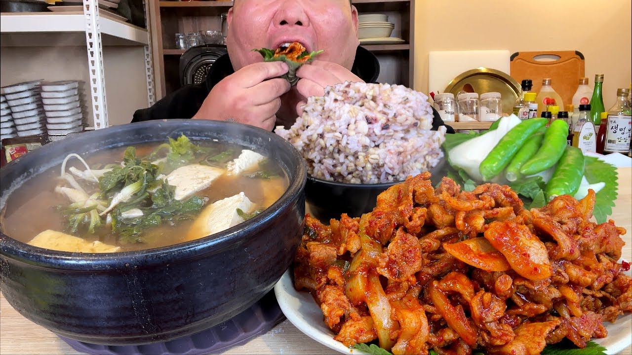 기사식당제육+시골냉이된장찌개+땡초와 고봉밥 한식요리 먹방 입니다 MUKBANG