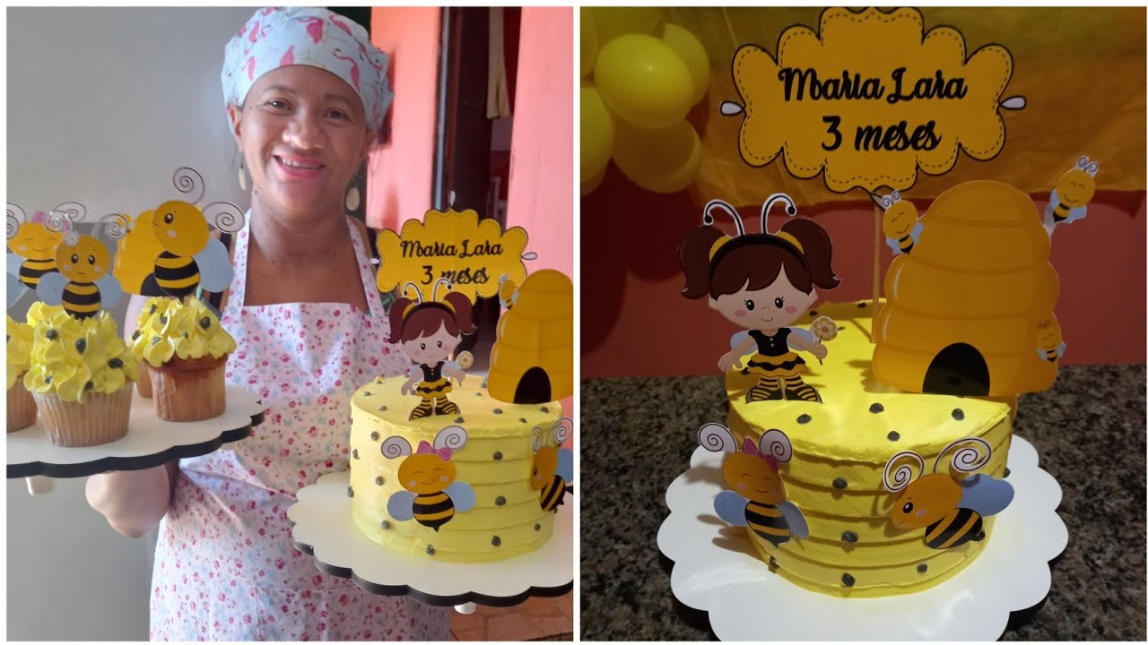 DECORANDO BOLO DE CHANTININHO DO MESVERSÁRIO DA LARA | TEMA ABELHINHA