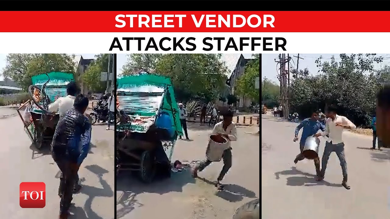 Shocking Video: Street Vendor Goes on Rampage, Attacks Noida Authority Staffer