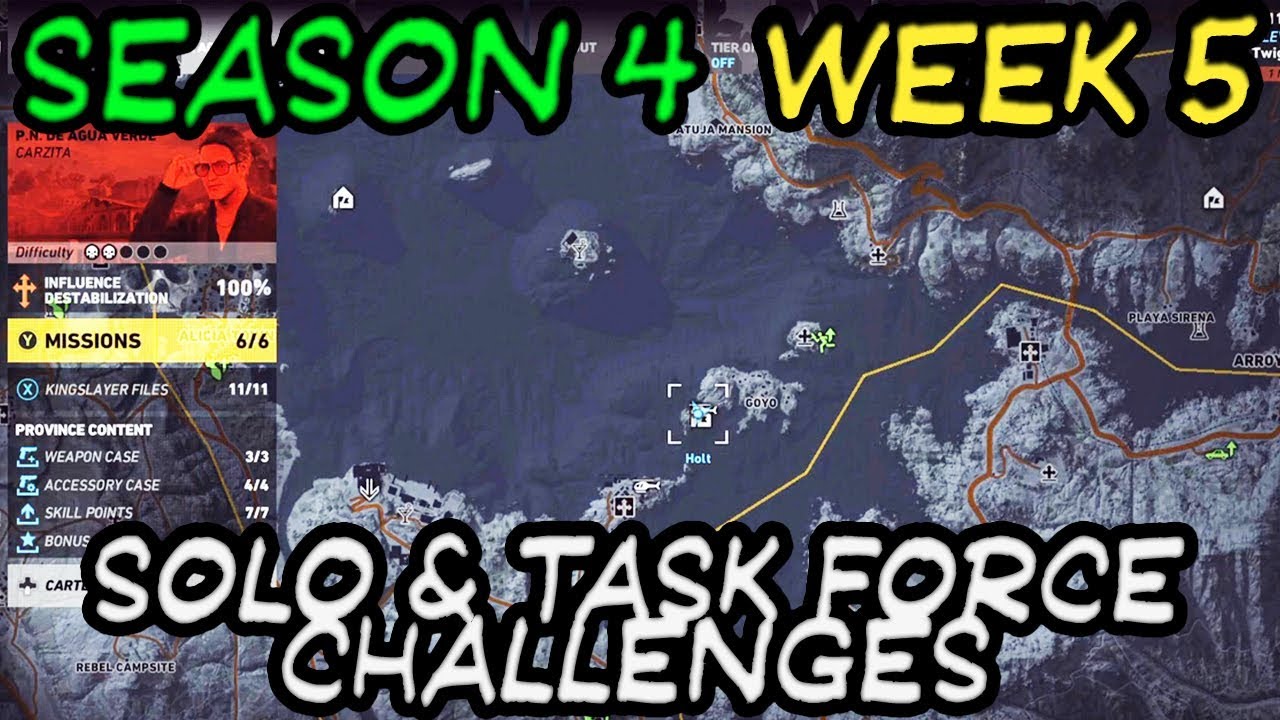 All Solo & Task Force Challenges for Season 4 Week 5 🞔 Ghost Recon Wildlands 🞔 P.N. De Agua Verde