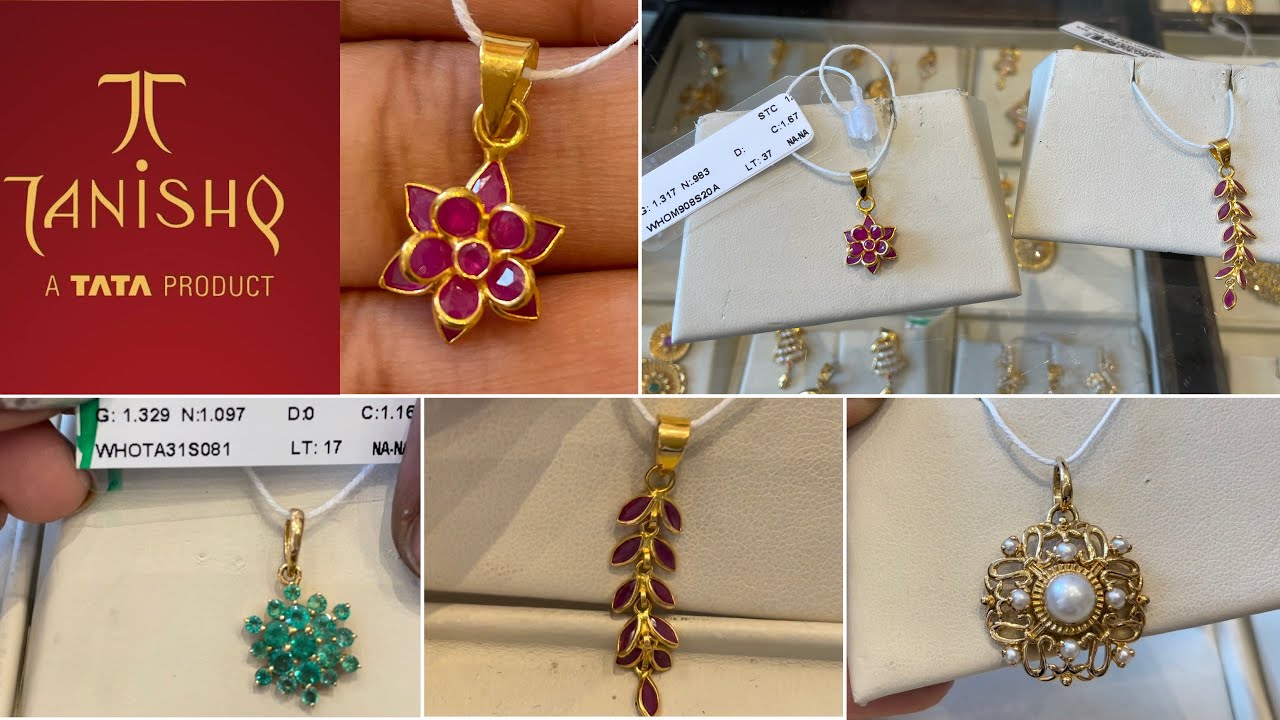 Tanishq Ruby pendant designs with weight | Gold pendant designs with precious stone | gold pendants