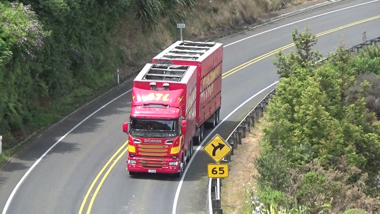 Will Bishop Trucks New Zealand. Trucks over the Mokau bridge P-2