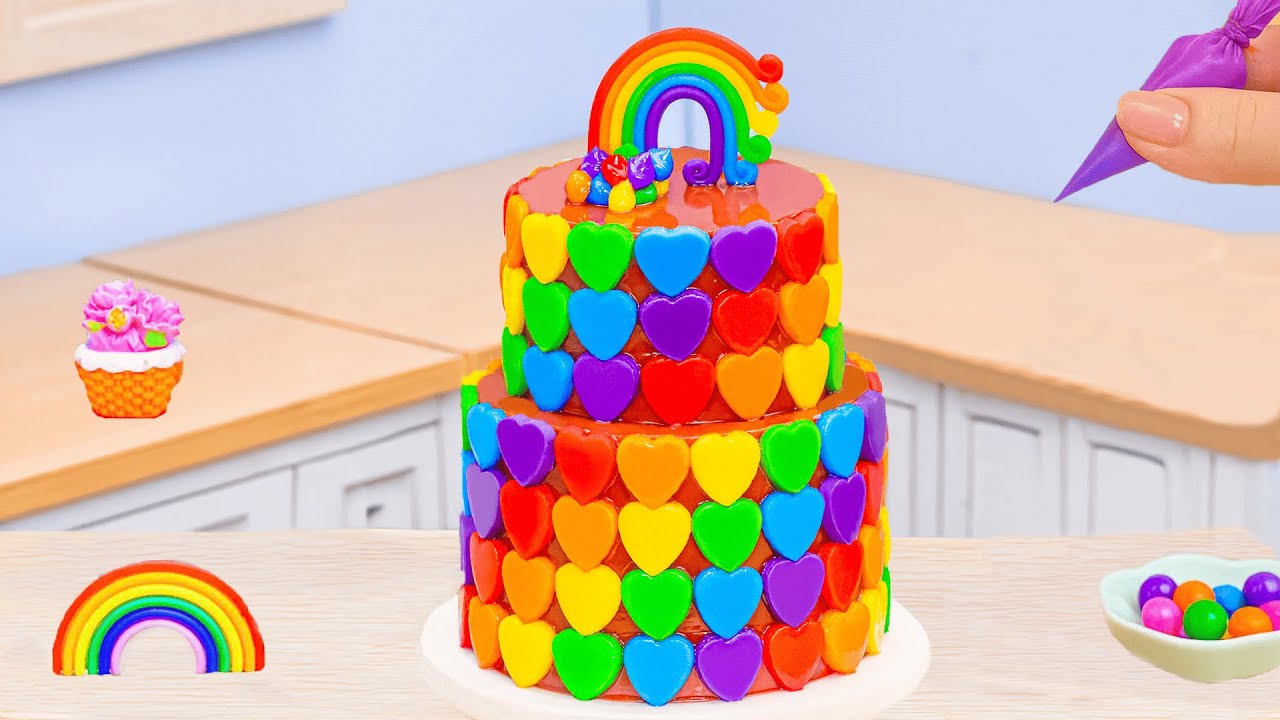 Mini Rainbow Cake Recipe With Chocolate 🌈Satifying Rainbow Chocolate Cake with heart🌈Sweet Cakes