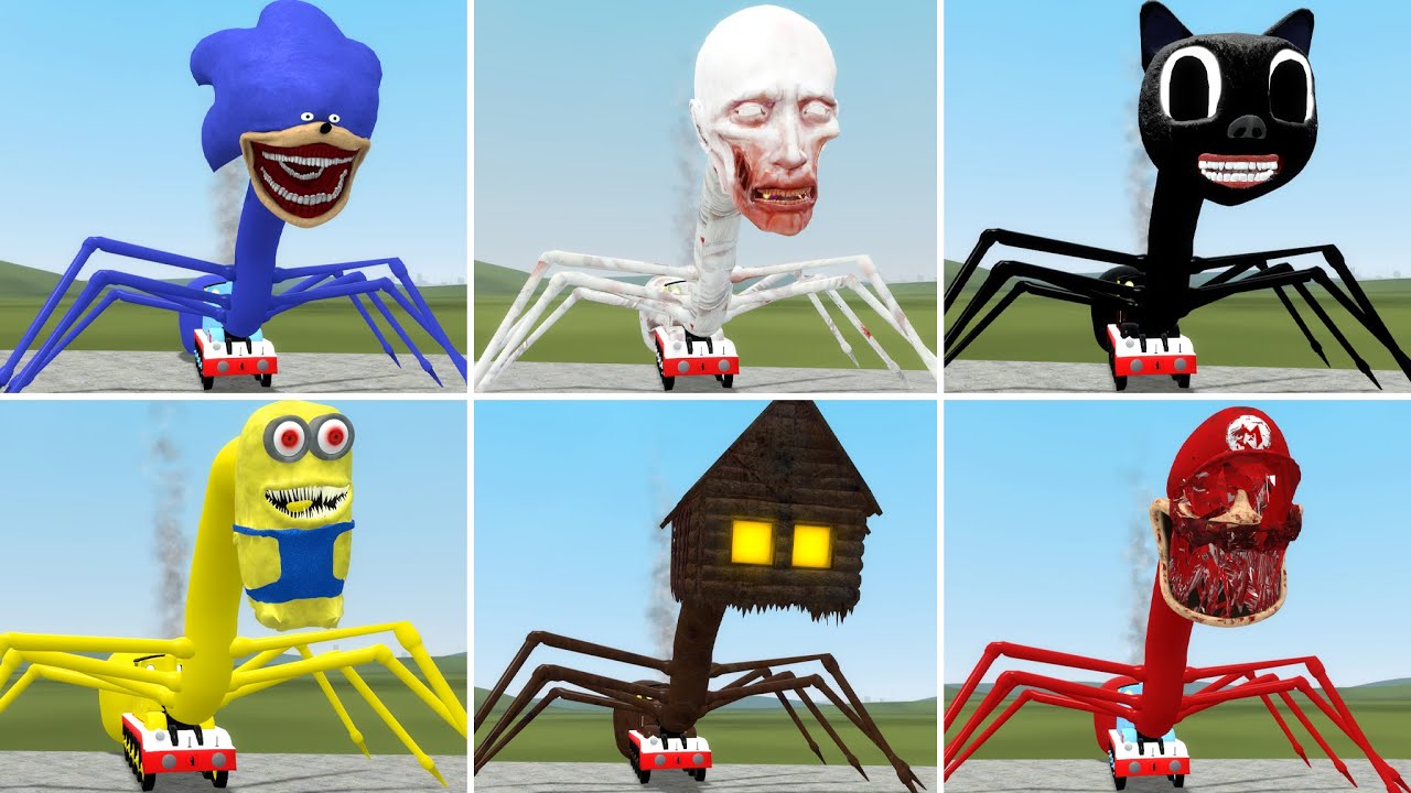 SCP-096 Train,Shin Sonic Train,Mario Train,Minion Train,House Head Train,Cartoon Cat Train