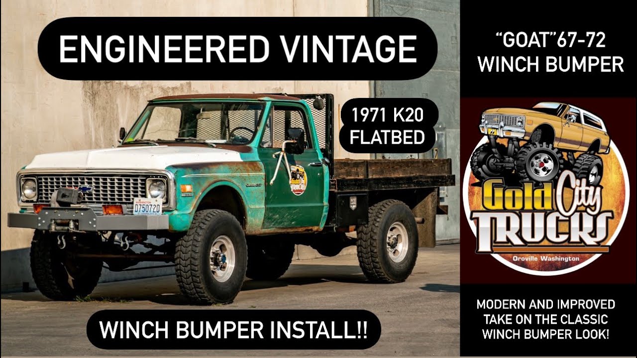 Engineered Vintage 1967-72 “GOAT” Winch Bumper Install! 1971 Chevrolet K20 Flatbed Shop Truck