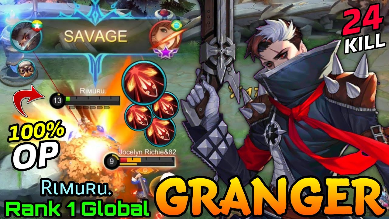 SAVAGE!! 24 Kills Granger NonStop Deleted Enemy! - Top 1 Global Granger Rιмuʀu. - MLBB